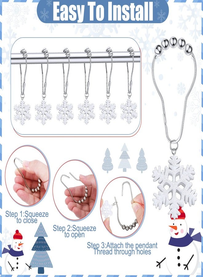 Woanger 12 Pack Winter Snowflake Shower Curtain Hooks Snowflake Shower Curtain Rings Stainless Steel Decorative Holiday Snow Sliding Hooks for Winter Bathroom Restroom Rods Wall Decor - Image 5