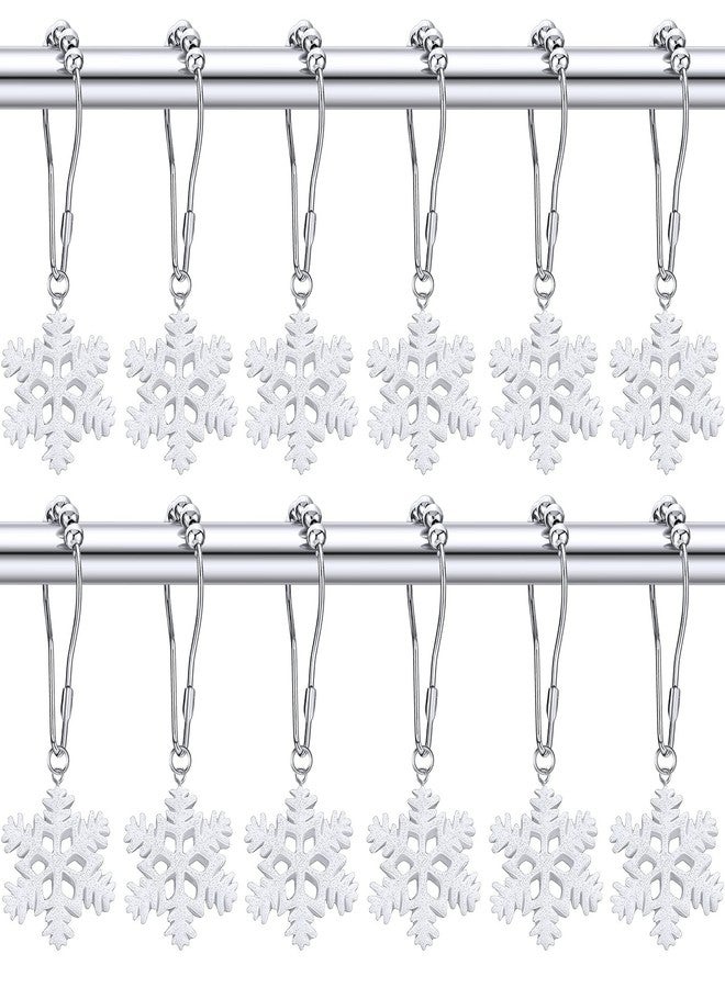 Woanger 12 Pack Winter Snowflake Shower Curtain Hooks Snowflake Shower Curtain Rings Stainless Steel Decorative Holiday Snow Sliding Hooks for Winter Bathroom Restroom Rods Wall Decor - Image 1