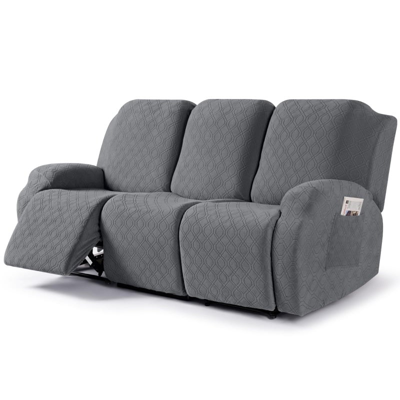 VANSOFY Recliner Cover 3Pieces Stretch Reclining Couch Covers with Pockets Reclining Sofa Slipcovers 3 Seater Soft Washable Furniture Protector for Dogs CatsDark Gray