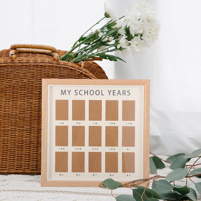 FRCOLOR School Years Picture Frame for Photo Holder Growth Record Collage Frame with Stand Easel Light Wood Grain Suitable for Newborns and School Memories - Image 5