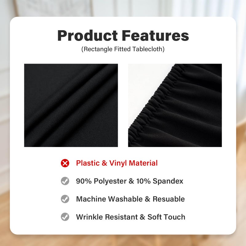 NEWISHER Fitted Rectangle Tablecloth 24 x 48 Inch Elastic Table Cloth for 4ft Table, Stretch Spandex Table Cover Black Washable Polyester Table Top Cap Cover for Dining Picnic Camping Indoor and Outdoor - Image 4