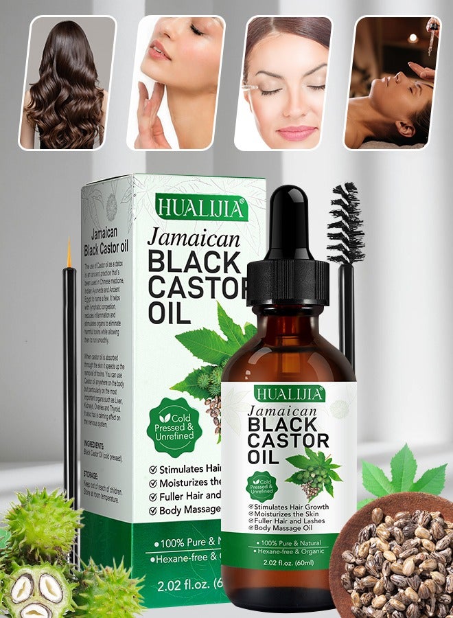 HUALIJIA 60ml Jamaican Black Cold Pressed Castor Oil for Hair and Skin Care Eyelashes and Eyebrows Hair Loss & Dry Damaged Hair Nourishment Scalp Stimulates Hair Growth for Men & Women - Image 1