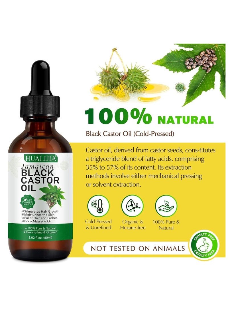 HUALIJIA 60ml Jamaican Black Cold Pressed Castor Oil for Hair and Skin Care Eyelashes and Eyebrows Hair Loss & Dry Damaged Hair Nourishment Scalp Stimulates Hair Growth for Men & Women - Image 2
