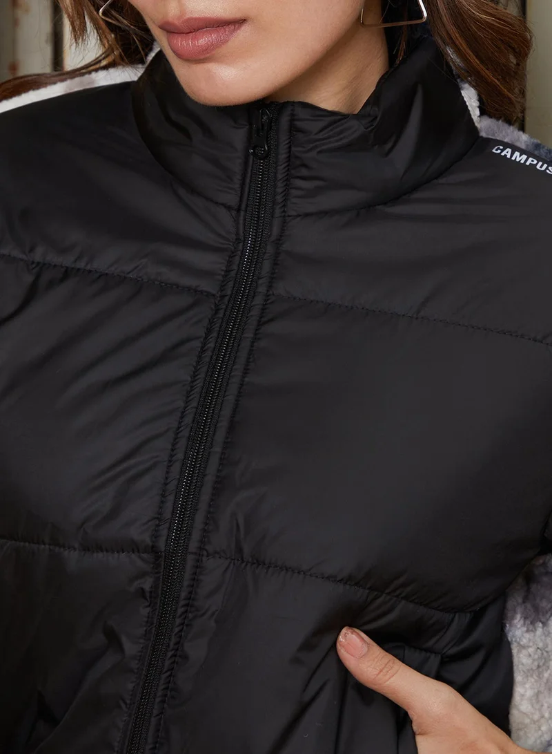 كامبوس سوترا Women's Onyx Black Contrast Camouflage Sherpa Jacket