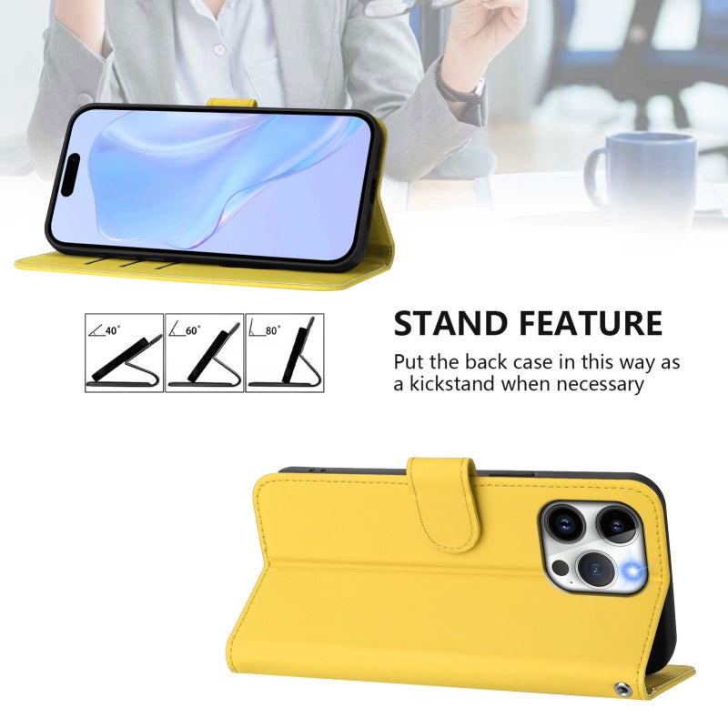 HuHa Protective Cover For iPhone 14 Pro Max Skin Feel Solid Color Leather Phone Case with Lanyard(Lemon Yellow) - Image 3