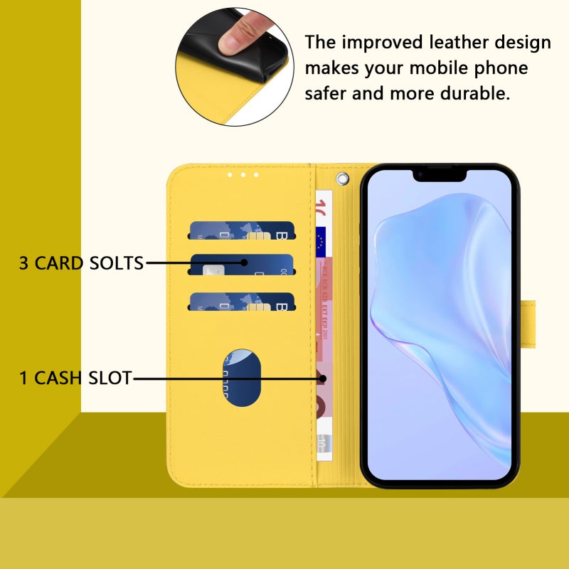 HuHa Protective Cover For iPhone 14 Pro Max Skin Feel Solid Color Leather Phone Case with Lanyard(Lemon Yellow) - Image 4