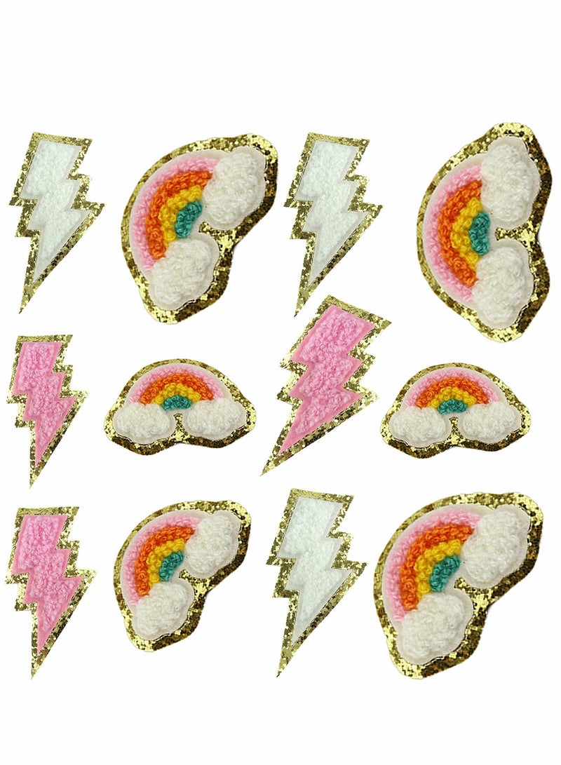 Excefore Embroidery Patch Lightning Rainbow Patch Ironing Sewing Kids Clothing Sticker For Fabric Hat Backpack Decoration DIY Craft 12Pcs - Image 1