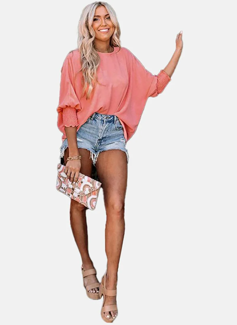 YUNIQEE Pink Solid Three-Fourth Round Neck Tunics