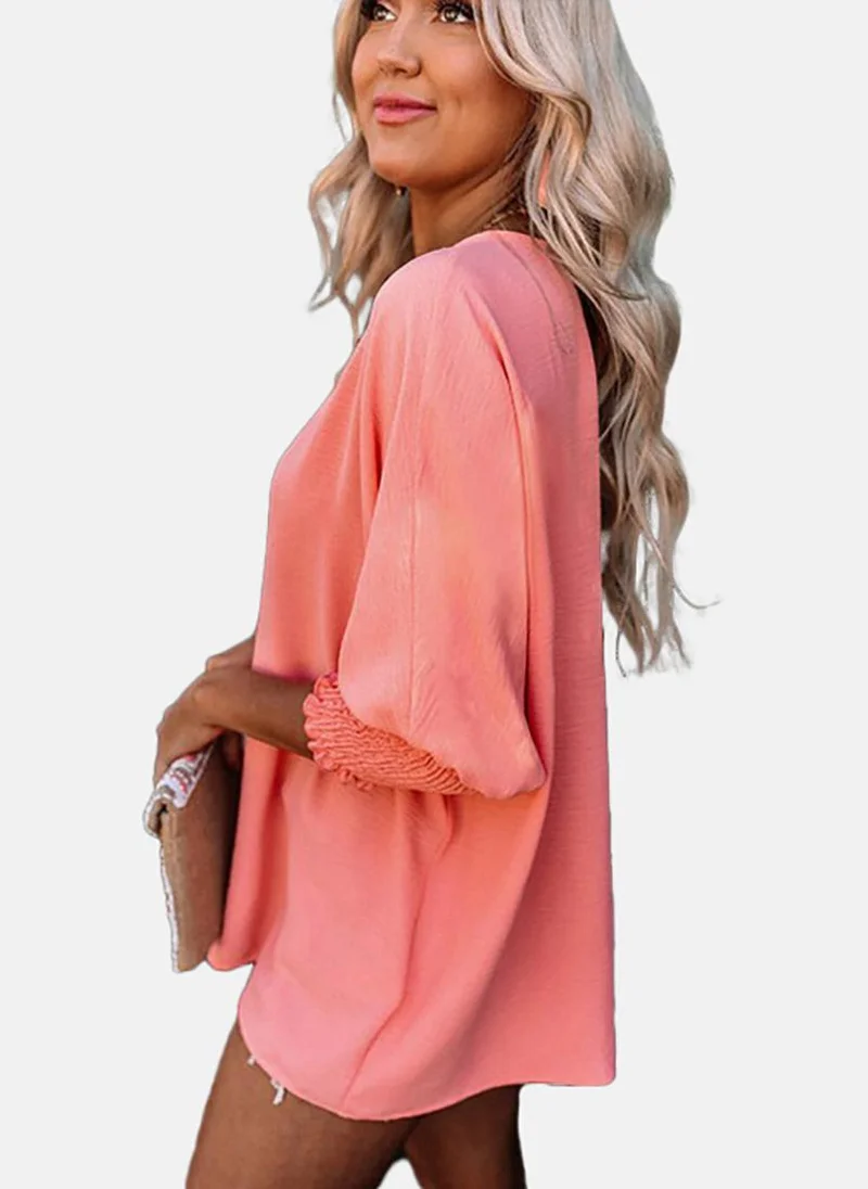YUNIQEE Pink Solid Three-Fourth Round Neck Tunics