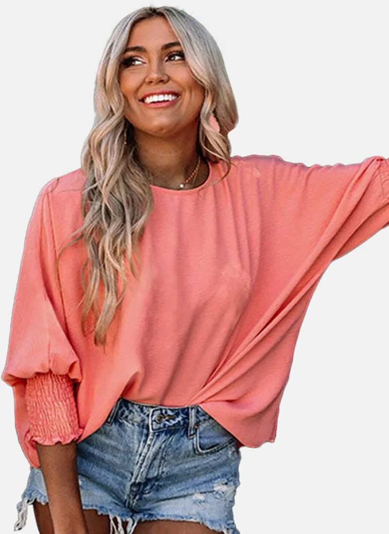 يونيكي Pink Solid Three-Fourth Round Neck Tunics