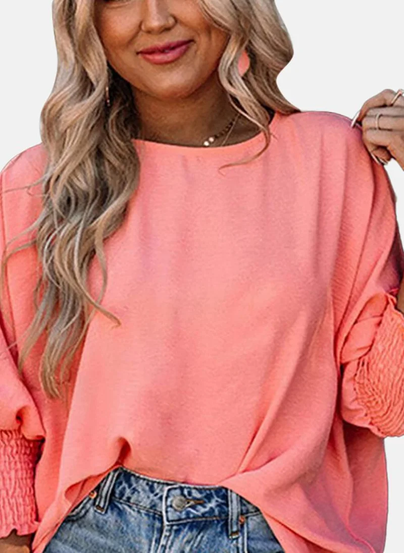 يونيكي Pink Solid Three-Fourth Round Neck Tunics