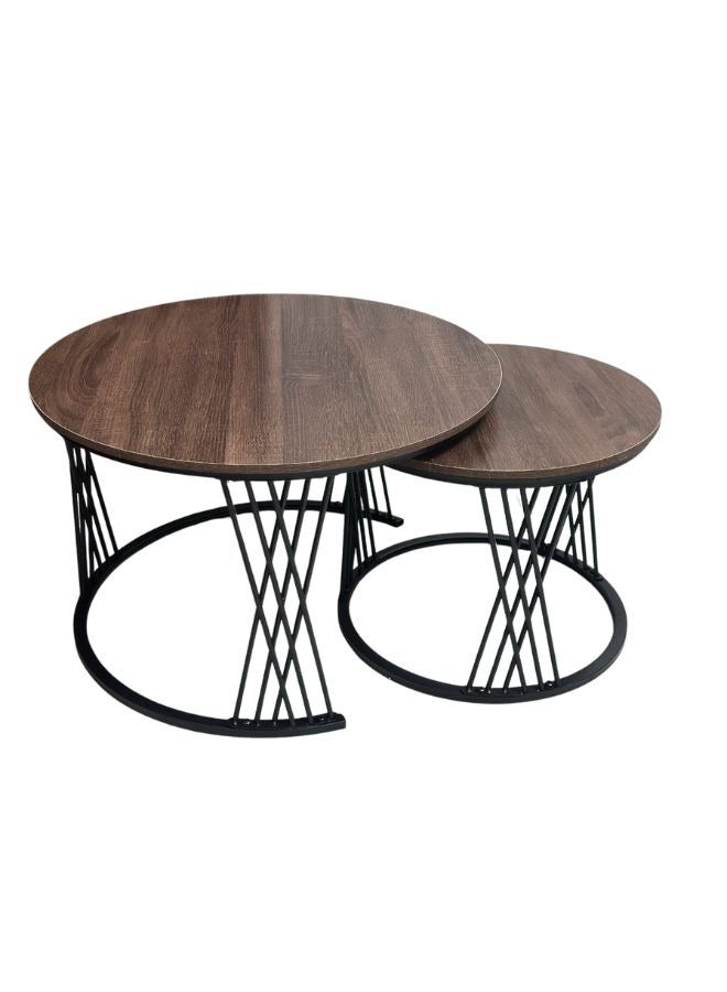 SULSHA Nesting Tables Removable Set of 2 End Table, Round Coffee Tables with Black Metal Frame Legs and Wooden White Top for Living Room, Bedroom, Office, Balcony, Apartment (Walnut) - Image 3