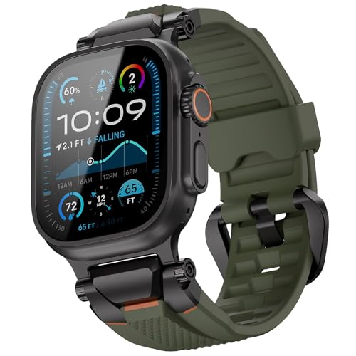 ULTIMAL Rugged Band for Apple Watch Ultra 321 49mm Series 1110987654 SE 46mm45mm44mm Waterproof Soft TPU Strap with Stainless Steel Buckle Connectors SweatResistant Easy to Clean Fits 155225mm Wrist Blackgreen - Image 1