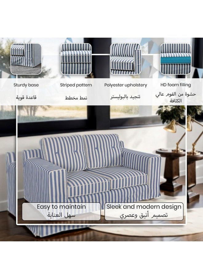 ميكاسا - أريكة ثنائية المقعد بتصميم أنيق بنمط مخطط - لون أزرق وأبيض - 70 × 91 × 168 سم RL2361-2S - Image 1