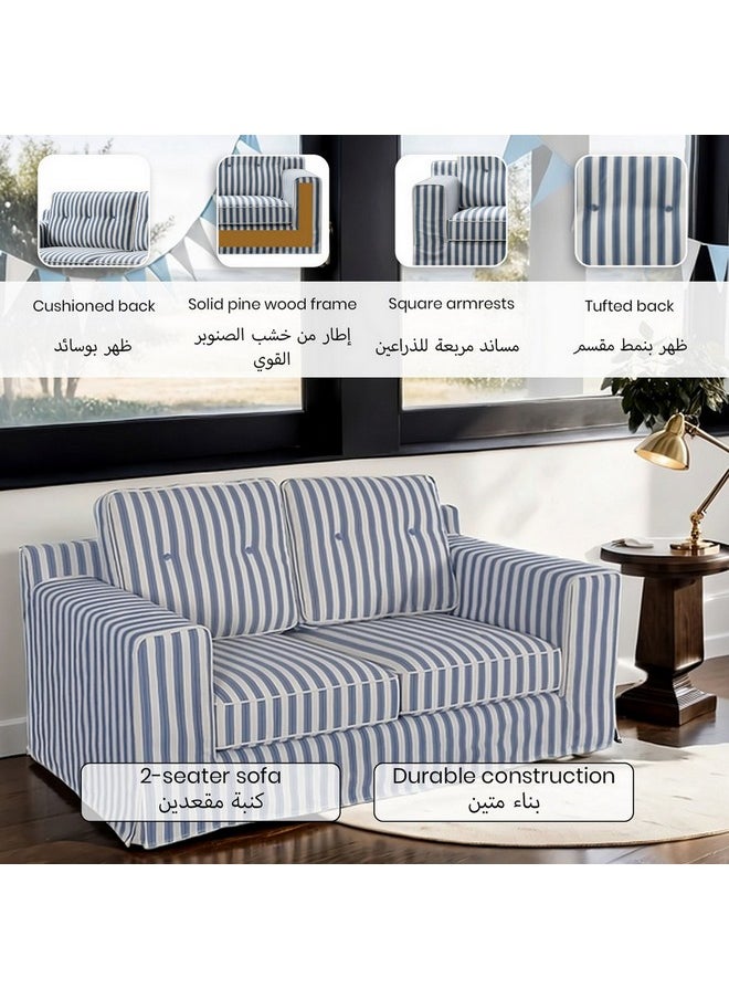 ميكاسا - أريكة ثنائية المقعد بتصميم أنيق بنمط مخطط - لون أزرق وأبيض - 70 × 91 × 168 سم RL2361-2S - Image 1