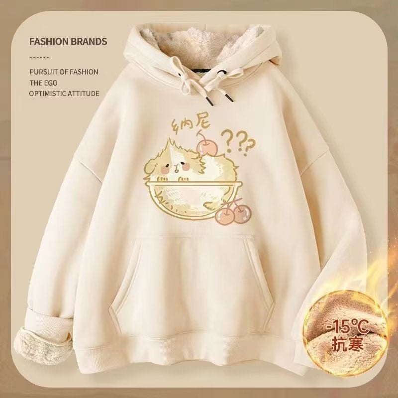 2023 New Mens Hooded fleece-lined Thickened Autumn and Winter Coat Winter Winter Student Lambskin Sweatshirt Men White t  - Image 5