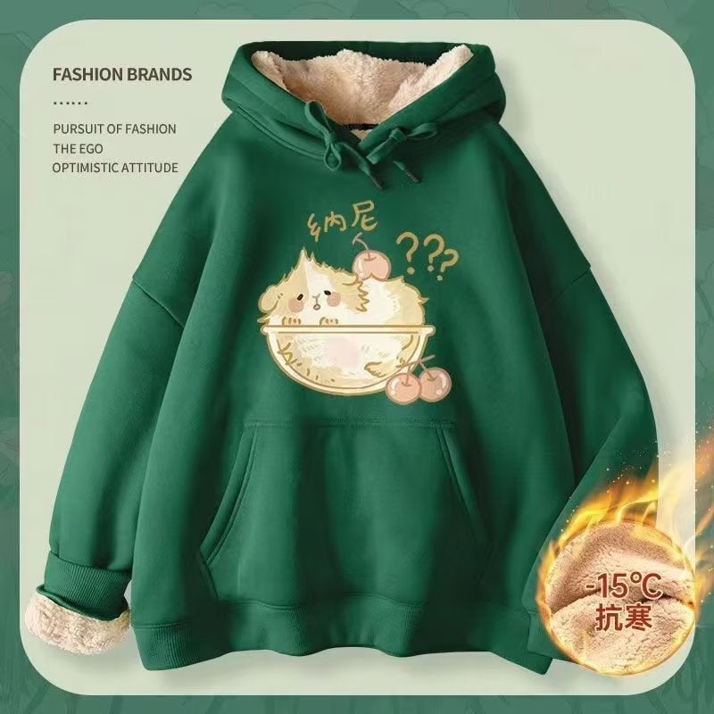 2023 New Mens Hooded fleece-lined Thickened Autumn and Winter Coat Winter Winter Student Lambskin Sweatshirt Men White t  - Image 4