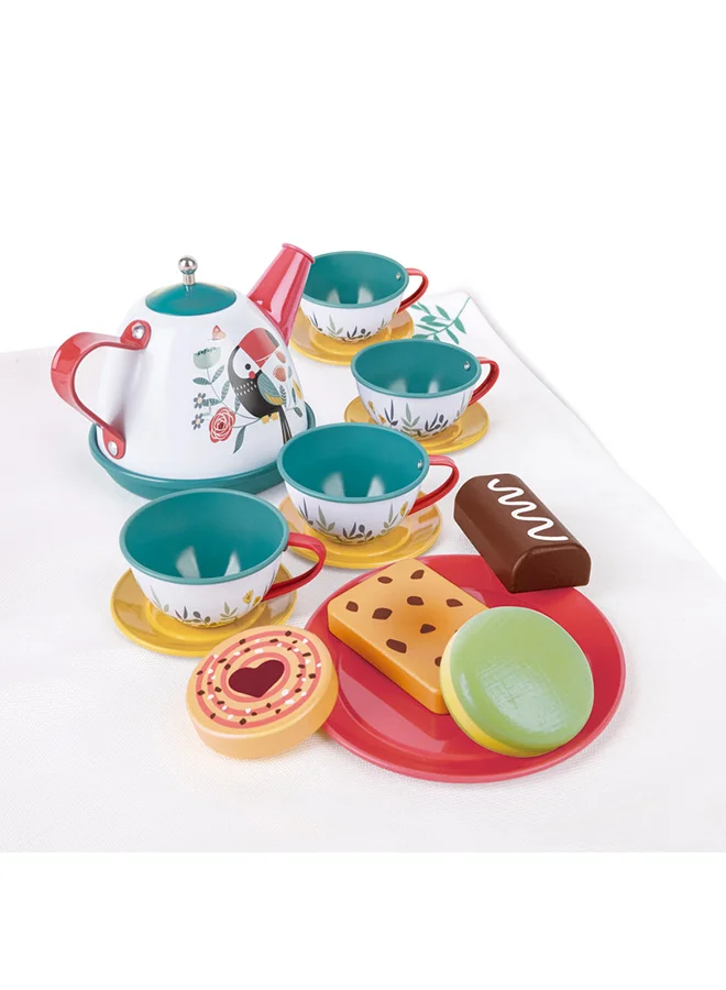 Hape Hape Tea Time Playset | Wooden Toy Tea Set with Cups, Teapot & Treats | Imaginative Role Play for Kids Ages 3+