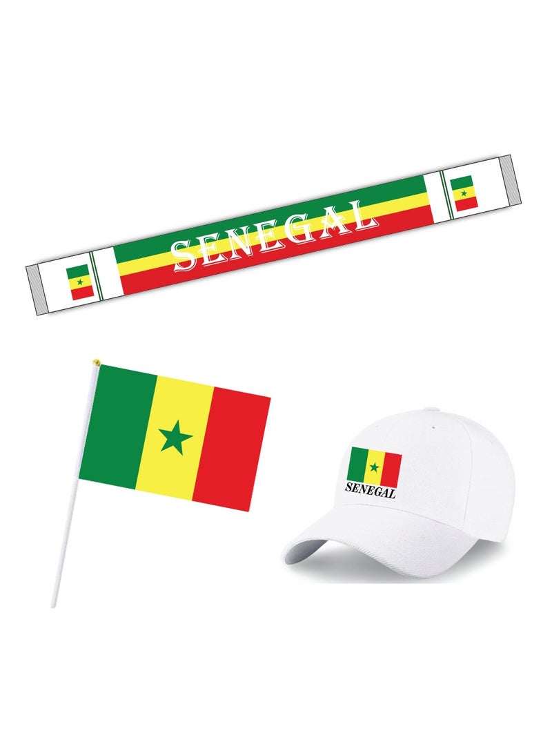 مجموعة السنغال الرياضية كومبو - هدايا لعشاق الرياضة - قبعة - وشاح - علم - دبوس العلم - حقيبة برباط - Image 1