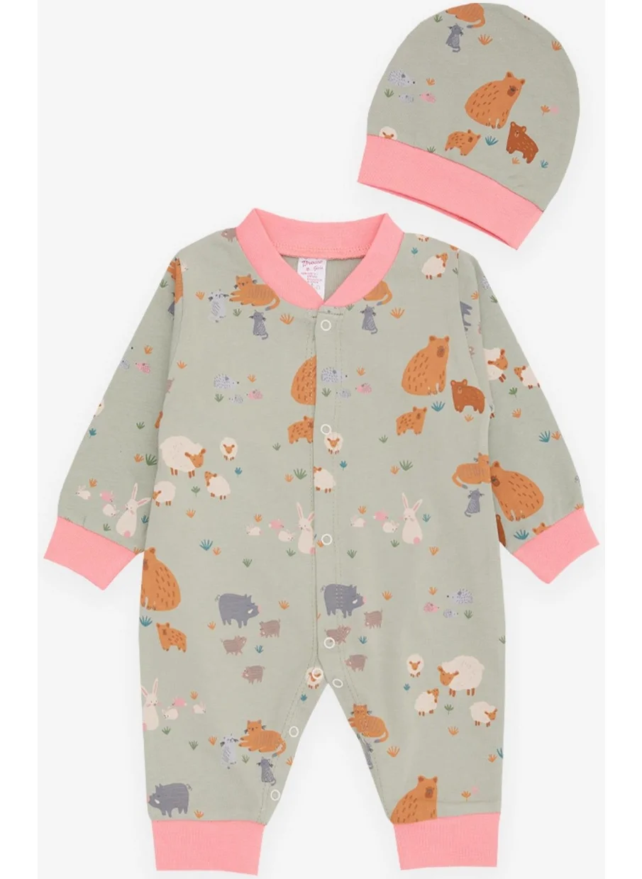 Breeze Baby Girl Jumpsuit, Spring Themed Animal Pattern, 0-3 Months-6 Months, Mint Green