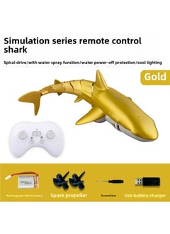 Remote Control Shark Electric Real Water Spray Remote Control Whale Can Be In The Water Will Swing Waterproof Swimming Outdoor Children's Toys-Color:Water Spray Model Deep Sea Golden Shark Fully Waterproof Remote Control + Light + Water Spray_one Battery Play 3