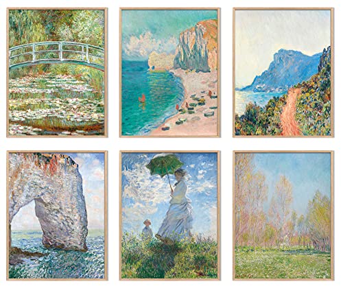 UNIRO Claude Monet Wall Art Prints, 6pcs Water Lilies Fine Artwork Paintings, Vintage Famous Art, Aesthetic Posters for Room Decor, Retro Canvas Prints - Image 1