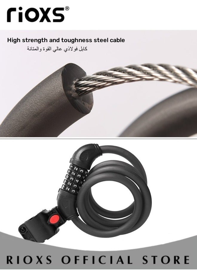 RIOXS - Bicycle Cable Lock 1.2M 5 Digit Combination Bicycle Lock Coil Resettable Combination Bicycle Lock Bicycle and Scooter Anti-theft Bicycle Combination Lock - Image 1