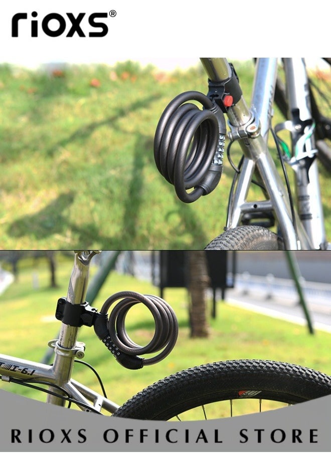 RIOXS - Bicycle Cable Lock 1.2M 5 Digit Combination Bicycle Lock Coil Resettable Combination Bicycle Lock Bicycle and Scooter Anti-theft Bicycle Combination Lock - Image 1