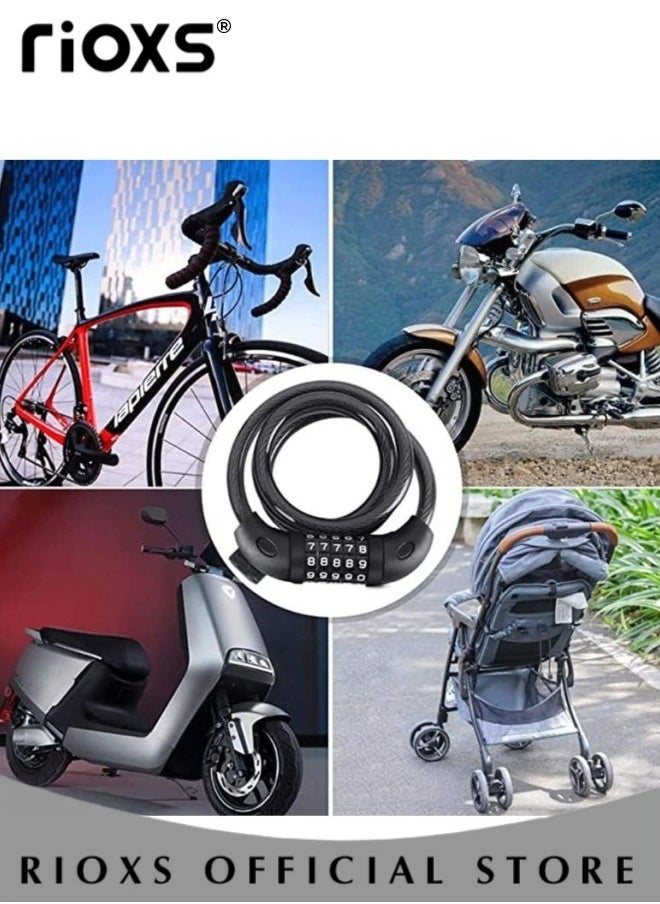 RIOXS - Bicycle Cable Lock 1.2M 5 Digit Combination Bicycle Lock Coil Resettable Combination Bicycle Lock Bicycle and Scooter Anti-theft Bicycle Combination Lock - Image 1
