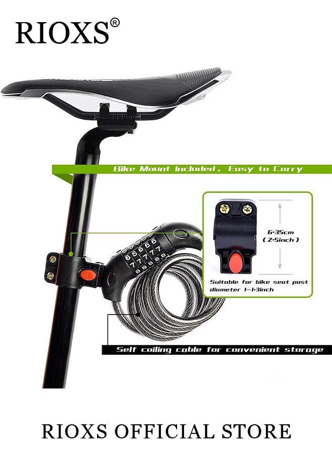 RIOXS - Bicycle Cable Lock 1.2M 5 Digit Combination Bicycle Lock Coil Resettable Combination Bicycle Lock Bicycle and Scooter Anti-theft Bicycle Combination Lock - Image 1