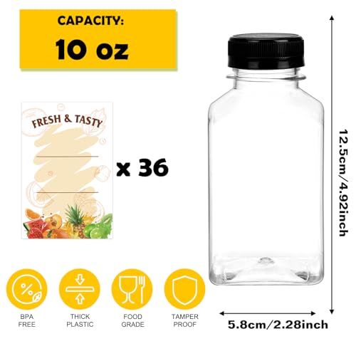 BAKHUK 36pcs 10oz Empty Plastic Juice Bottles with Caps, Reusable Clear Bulk Beverage Containers for Juice, Milk and Other Beverages - Image 2