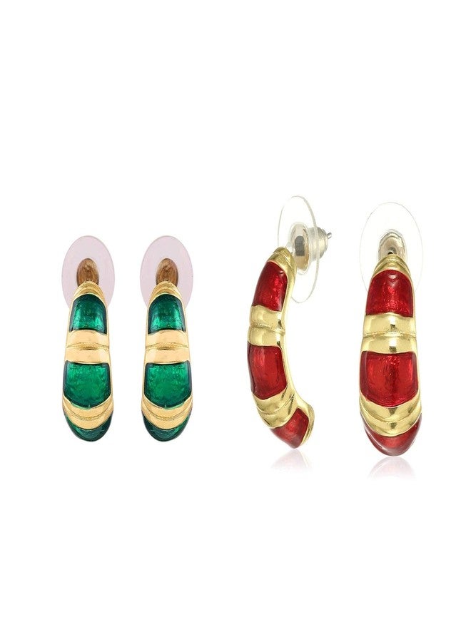 Estele Valentines Day Gift For Her Hoop Earrings For Girls & Women (GREEN & RED) - Image 1