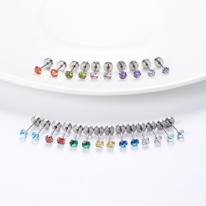 Fansilver 20G Hypoallergenic Flat Back Earrings for Women Men Silver 14K Gold Stainless Steel Stud Earrings Brithstone Cubic Zirconia Studs Surgical Steel Cartilage Earrings for Sensitive Ears - Image 5