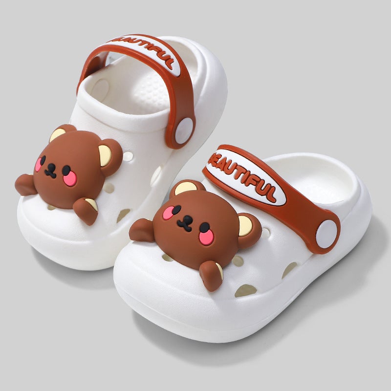 Kids Bear Cartoon Hole Shoes Soft Sole Summer Sandals White 