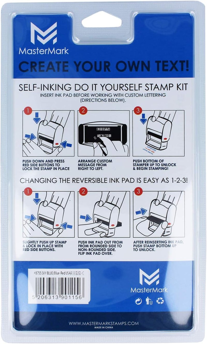 MasterMark Self-Inking DIY Date Stamp Kit - 1-5/8"x 1"Impression - Blue and Red Ink (8755) - Image 4