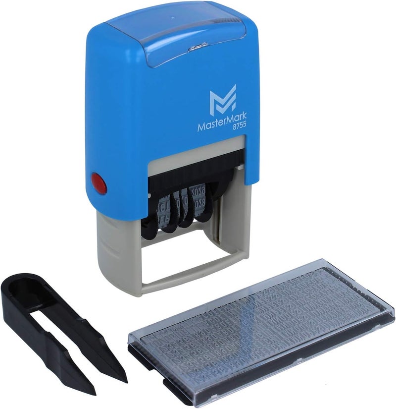 MasterMark Self-Inking DIY Date Stamp Kit - 1-5/8"x 1"Impression - Blue and Red Ink (8755) - Image 1