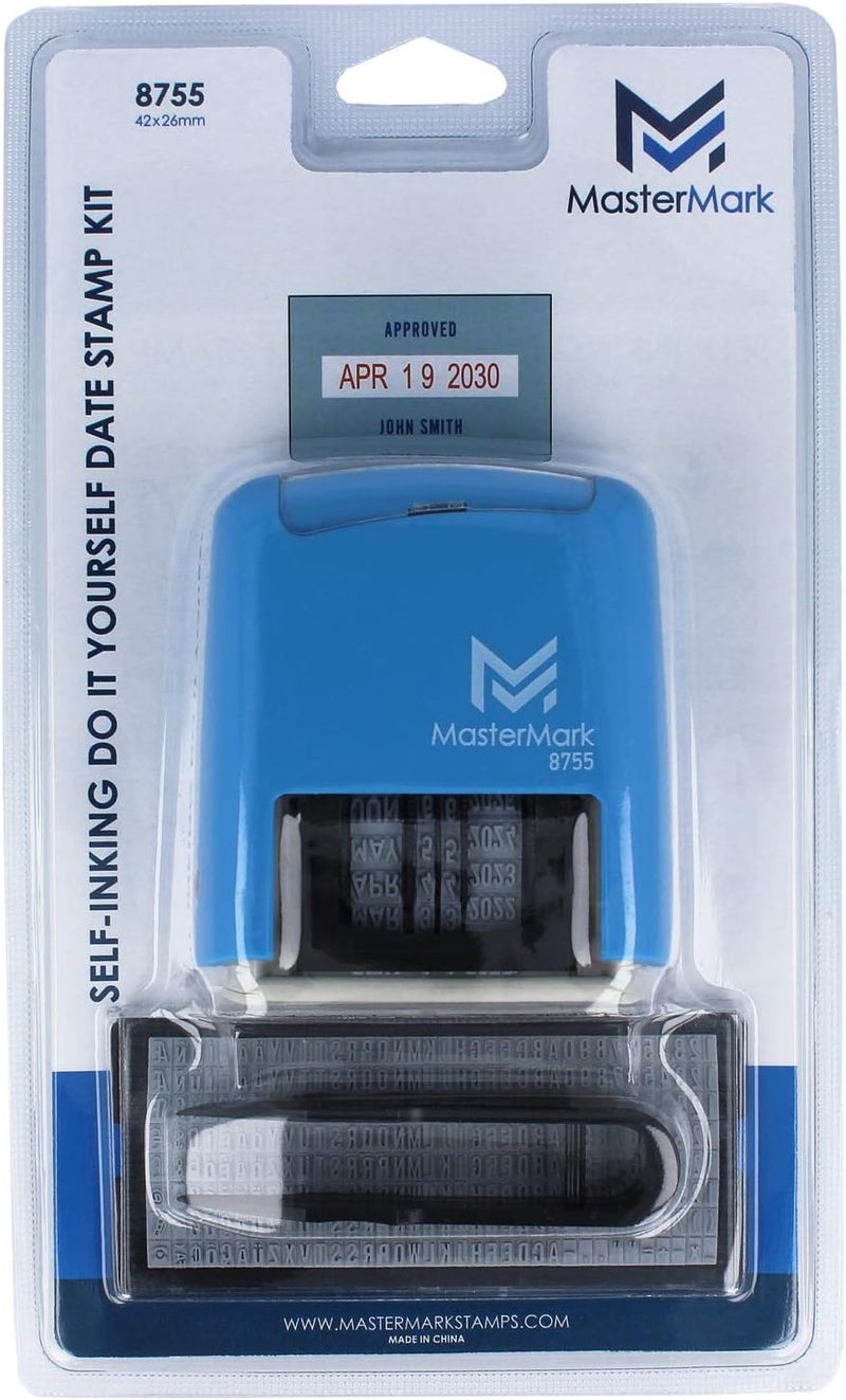 MasterMark Self-Inking DIY Date Stamp Kit - 1-5/8"x 1"Impression - Blue and Red Ink (8755) - Image 3