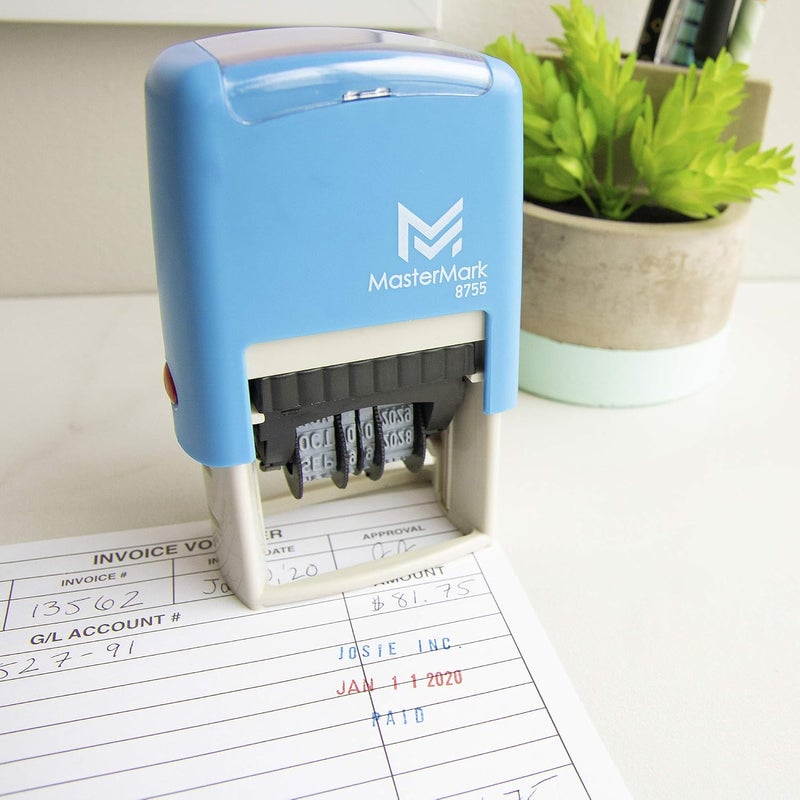 MasterMark Self-Inking DIY Date Stamp Kit - 1-5/8"x 1"Impression - Blue and Red Ink (8755) - Image 5