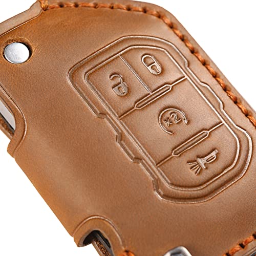 EASYANT Handmade Leather Car Key Fob Cover Compatible with Jeep 2018-2024 Wrangler Gladiator Sahara Rubicon 4 Buttons Brown - Image 3