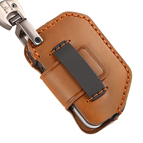 EASYANT Handmade Leather Car Key Fob Cover Compatible with Jeep 2018-2024 Wrangler Gladiator Sahara Rubicon 4 Buttons Brown - Image 4