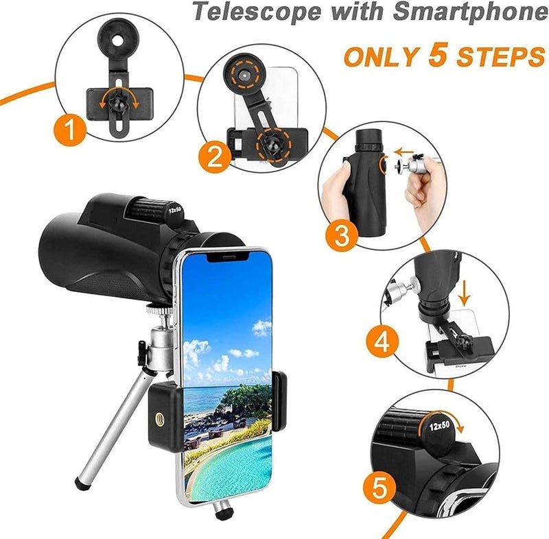 12X50 High Power Monocular Telescope Waterproof Portable for Bird Watching Travel Camping - Image 4