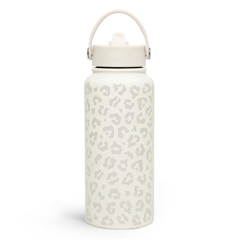 SANDJEST Leopard Water Bottle 32oz Stainless Steel Vacuum Insulated with Lid, Leopard Print Water Bottles for Gym Sports Travel Outdoor, Gifts for Women Girls Ladies Birthday Christmas - Image 1