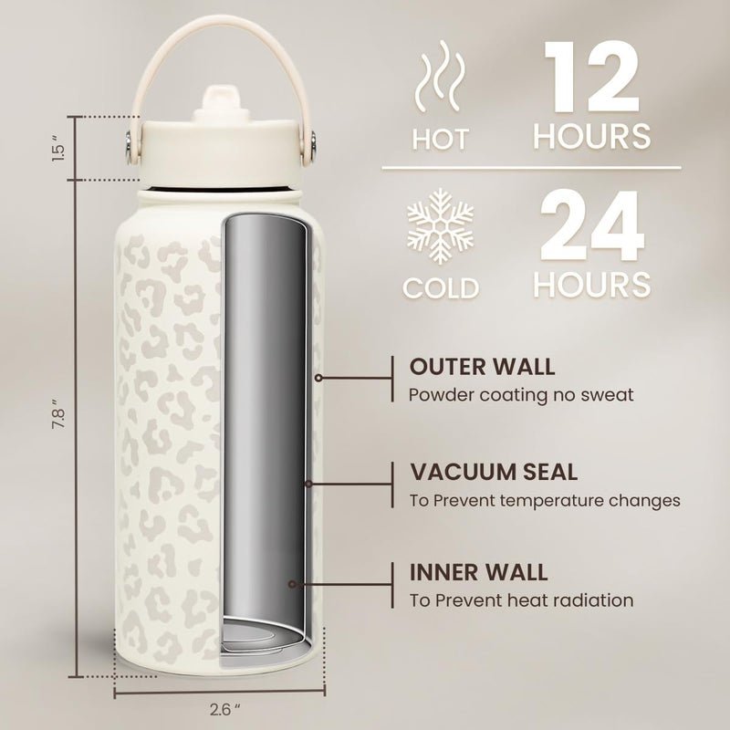 SANDJEST Leopard Water Bottle 32oz Stainless Steel Vacuum Insulated with Lid, Leopard Print Water Bottles for Gym Sports Travel Outdoor, Gifts for Women Girls Ladies Birthday Christmas - Image 5