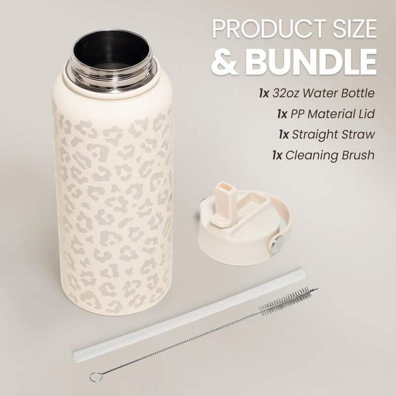 SANDJEST Leopard Water Bottle 32oz Stainless Steel Vacuum Insulated with Lid, Leopard Print Water Bottles for Gym Sports Travel Outdoor, Gifts for Women Girls Ladies Birthday Christmas - Image 3