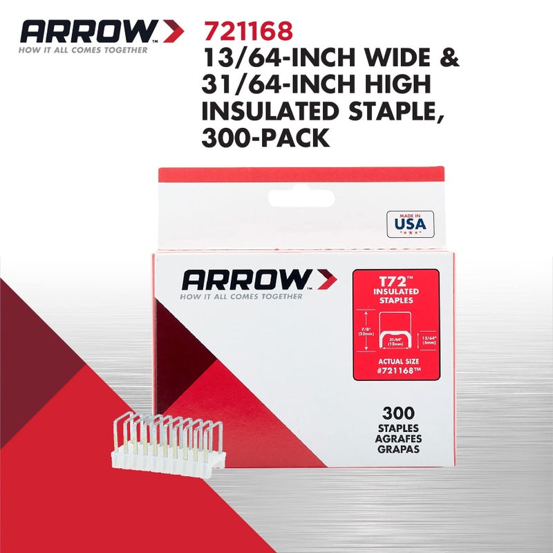 Arrow Fastener Arrow 721168 T72 Heavy Duty Steel Insulated Staples for Installing Cable and Wiring, 13/64-Inch by 31/64-Inch Crown Width, 300-Pack - Image 2
