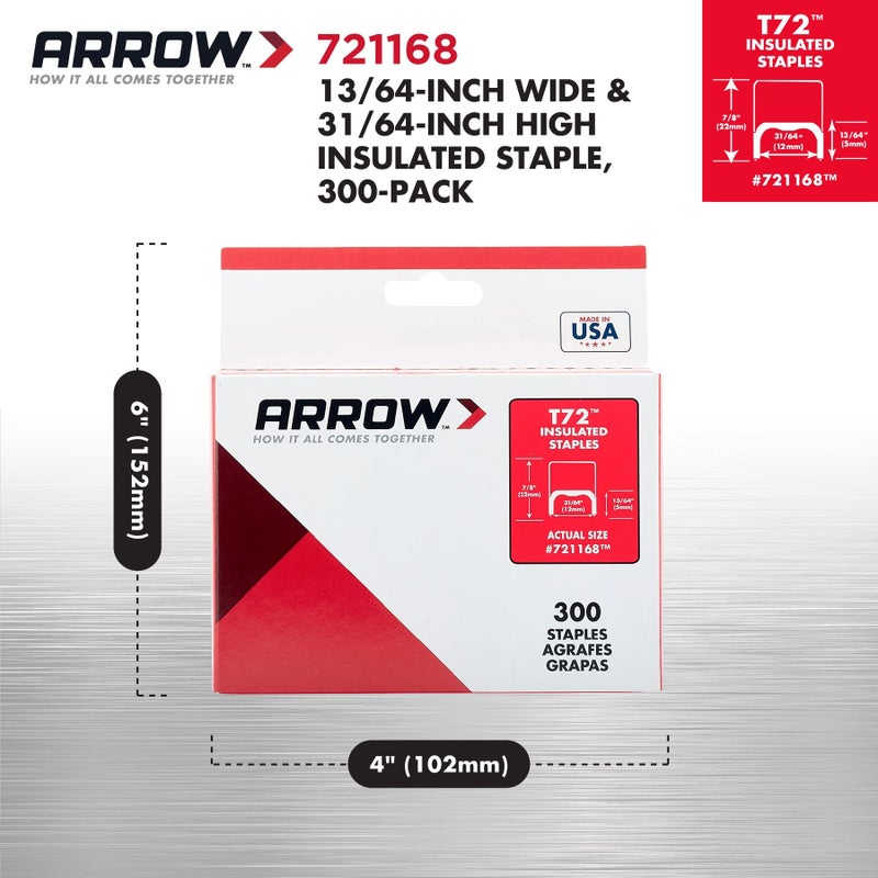 Arrow Fastener Arrow 721168 T72 Heavy Duty Steel Insulated Staples for Installing Cable and Wiring, 13/64-Inch by 31/64-Inch Crown Width, 300-Pack - Image 3