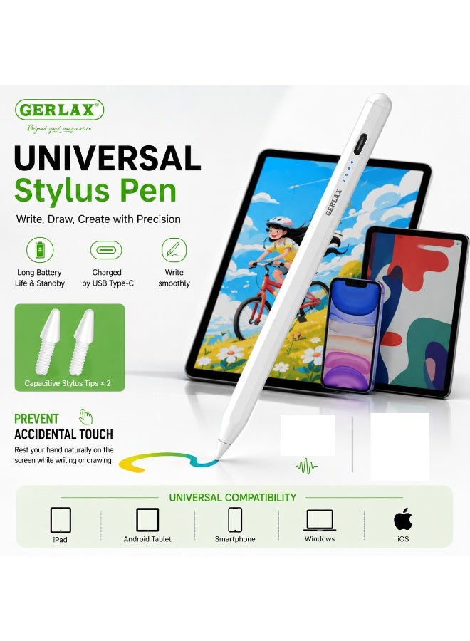 GERLAX GW-09 Universal Stylus Pen – Rechargeable Type-C Active Digital Touch Pen for iPad, Android Tablets, Smartphones & Windows Devices - Image 2