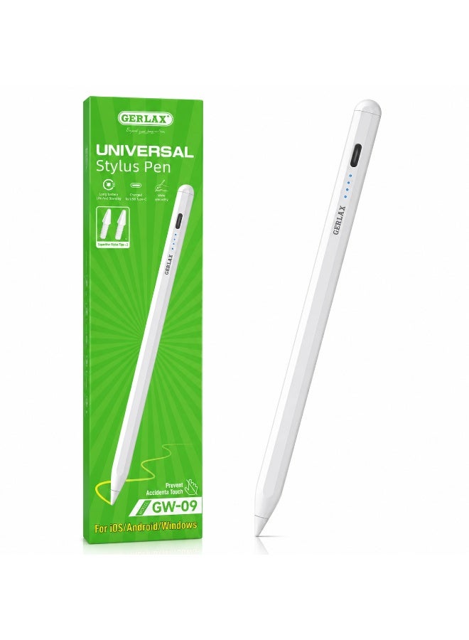 GERLAX GW-09 Universal Stylus Pen – Rechargeable Type-C Active Digital Touch Pen for iPad, Android Tablets, Smartphones & Windows Devices - Image 1