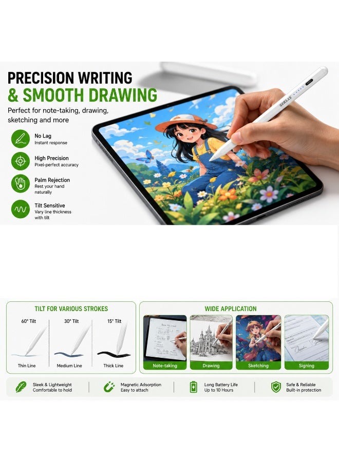 GERLAX GW-09 Universal Stylus Pen – Rechargeable Type-C Active Digital Touch Pen for iPad, Android Tablets, Smartphones & Windows Devices - Image 3