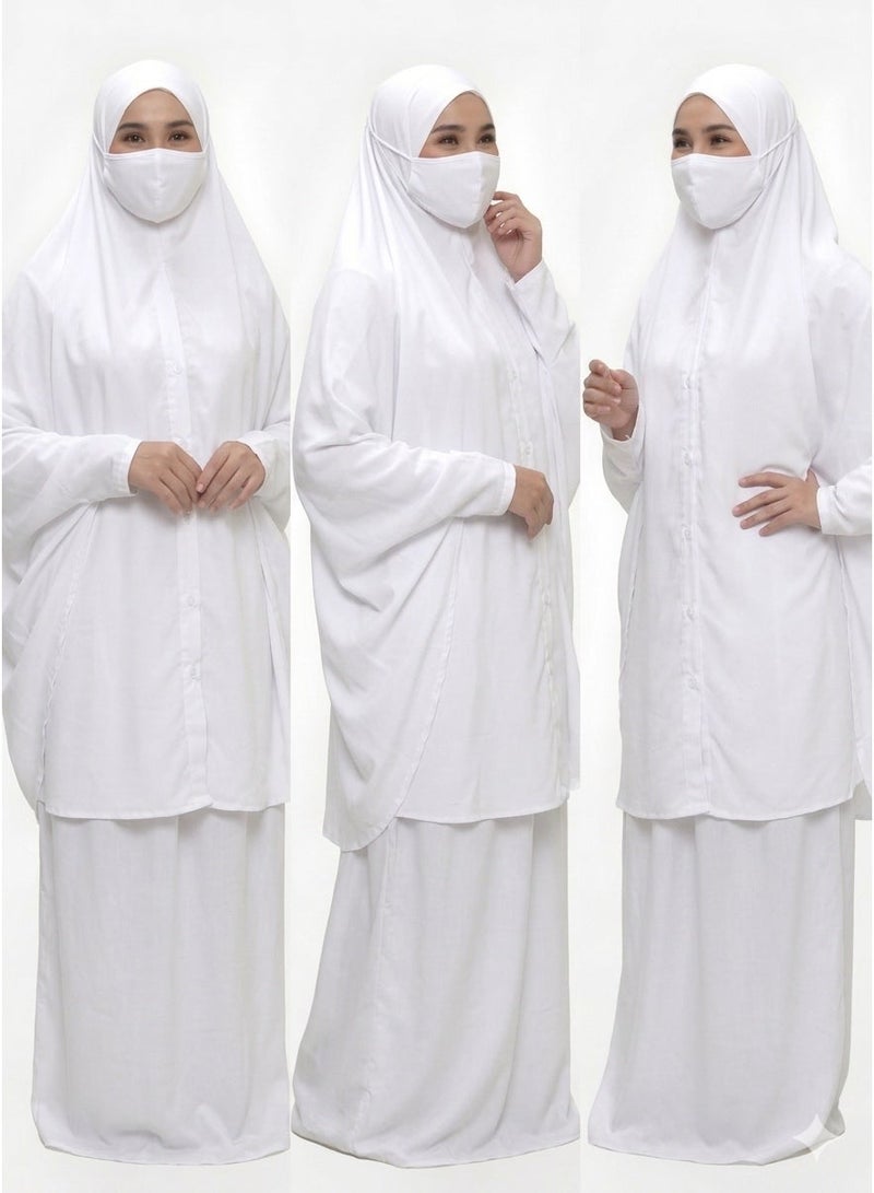 أمياي فستان صلاة للنساء قطعتين، زي كامل للتغطية، مصنوع من قطن ناعم ومريح وقابل للتهوية، مقاس واحد، لون أبيض سادة. - Image 2